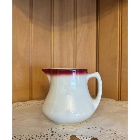 Vintage Shenango Pottery Miniature Creamer Pitcher Jug Red White - Picture 5 of 8